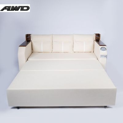 Extendable 2 in 1 Sofa Bed with Side Pockets,  Bottom and Side Storage, USB Ports, Bluetooth and Speaker+ 180 cm Outside + Off White