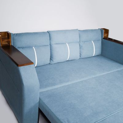 Extendable 2 in 1 Sofa Bed with Side Pockets,  Bottom and Side Storage, USB Ports, Bluetooth and Speaker+ 180 cm Outside + Blue