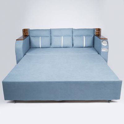 Extendable 2 in 1 Sofa Bed with Side Pockets,  Bottom and Side Storage, USB Ports, Bluetooth and Speaker+ 180 cm Outside + Blue