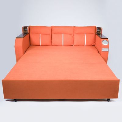 Extendable 2 in 1 Sofa Bed with Side Pockets,  Bottom and Side Storage, USB Ports, Bluetooth and Speaker+ 180 cm Outside + Orange