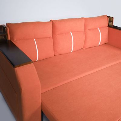 Extendable 2 in 1 Sofa Bed with Side Pockets,  Bottom and Side Storage, USB Ports, Bluetooth and Speaker+ 180 cm Outside + Orange