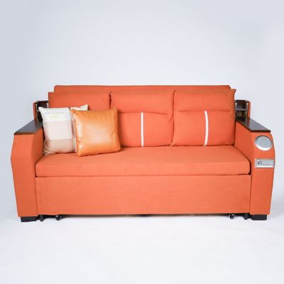 Extendable 2 in 1 Sofa Bed with Side Pockets,  Bottom and Side Storage, USB Ports, Bluetooth and Speaker+ 180 cm Outside + Orange