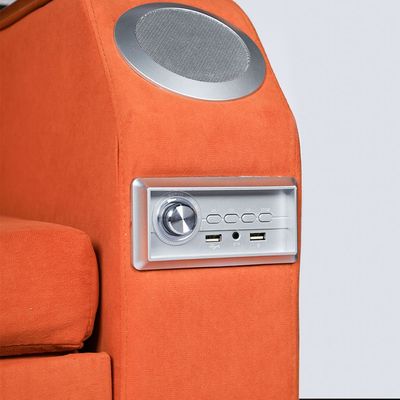 أريكة سرير  2 في 1 قابلة للتمديد مع جيوب جانبية و تخزين سفلي وجانبي بالإضافة ألى منافذ USB وبلوتوث ومكبر صوت + 180سم المقاس الخارجي +  برتقالي