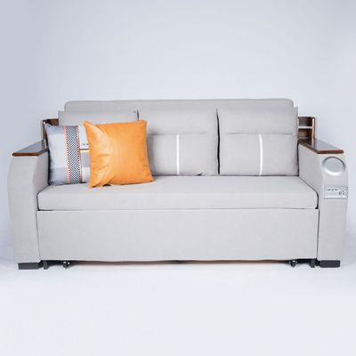 Extendable 2 in 1 Sofa Bed with Side Pockets,  Bottom and Side Storage, USB Ports, Bluetooth and Speaker+ 180 cm Outside + Light Gray