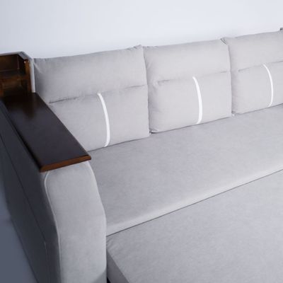 Extendable 2 in 1 Sofa Bed with Side Pockets,  Bottom and Side Storage, USB Ports, Bluetooth and Speaker+ 180 cm Outside + Light Gray