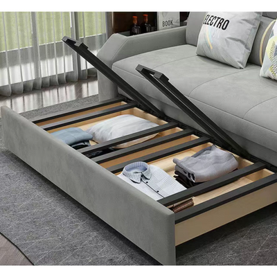 Extendable 2 in 1 Sofa Bed with Side Pockets,  Bottom and Side Storage, USB Ports, Bluetooth and Speaker+ 180 cm Outside + Light Gray