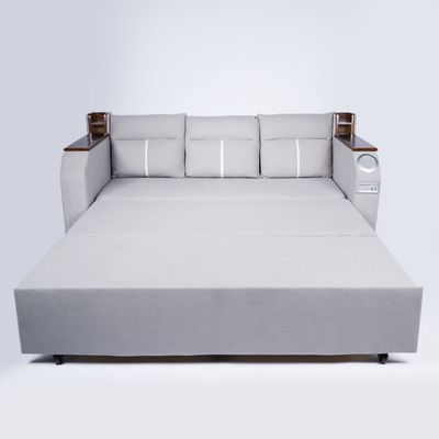 Extendable 2 in 1 Sofa Bed with Side Pockets,  Bottom and Side Storage, USB Ports, Bluetooth and Speaker+ 180 cm Outside + Light Gray