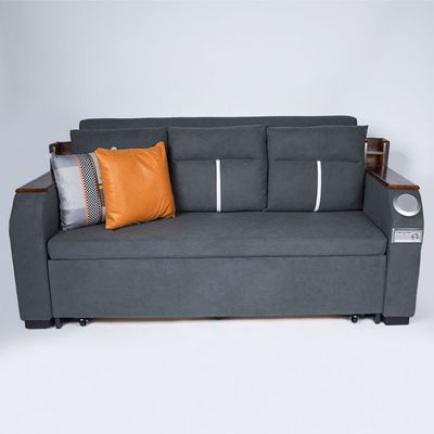 Extendable 2 in 1 Sofa Bed with Side Pockets,  Bottom and Side Storage, USB Ports, Bluetooth and Speaker+ 180 cm Outside + Dark Gray