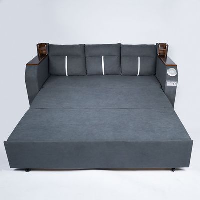 Extendable 2 in 1 Sofa Bed with Side Pockets,  Bottom and Side Storage, USB Ports, Bluetooth and Speaker+ 180 cm Outside + Dark Gray