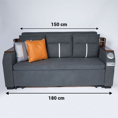 Extendable 2 in 1 Sofa Bed with Side Pockets,  Bottom and Side Storage, USB Ports, Bluetooth and Speaker+ 180 cm Outside + Dark Gray