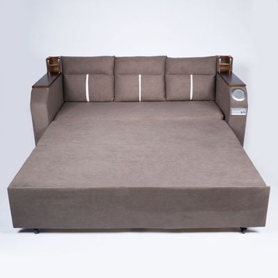 Extendable 2 in 1 Sofa Bed with Side Pockets,  Bottom and Side Storage, USB Ports, Bluetooth and Speaker+ 180 cm Outside + Brown