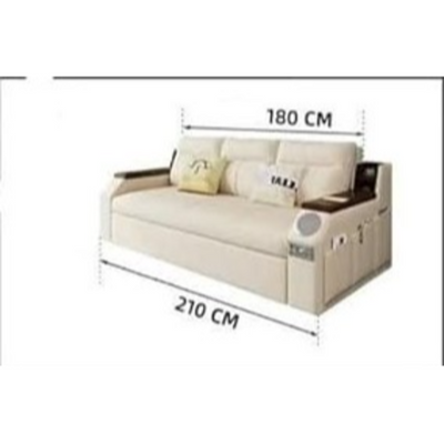 Extendable 2 in 1 Sofa Bed with Side Pockets,  Bottom and Side Storage, USB Ports, Bluetooth and Speaker+ 210 cm Outside + Blue
