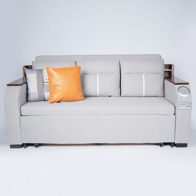 Extendable 2 in 1 Sofa Bed with Side Pockets,  Bottom and Side Storage, USB Ports, Bluetooth and Speaker+ 210cm Outside + Light Gray