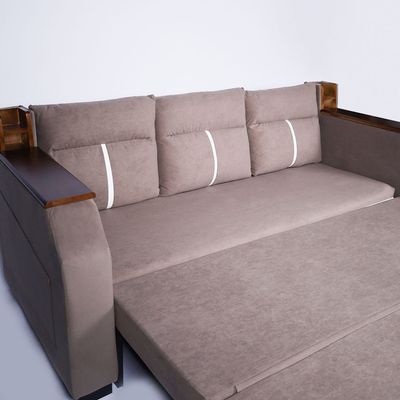 Extendable 2 in 1 Sofa Bed with Side Pockets,  Bottom and Side Storage, USB Ports, Bluetooth and Speaker+ 210 cm Outside + Brown