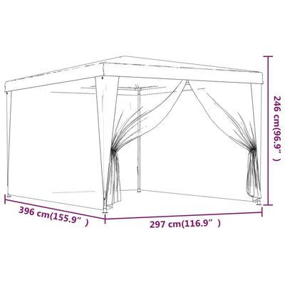 Party Tent with 4 Mesh Sidewalls Blue 3x4 m HDPE