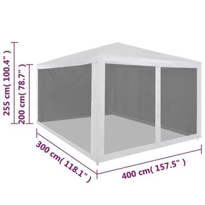 Party Tent with 4 Mesh Sidewalls 4x3 m