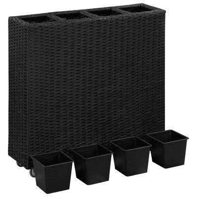 Garden Raised Bed with 4 Pots 80x22x79 cm Poly Rattan Black