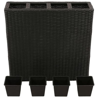 Garden Raised Bed with 4 Pots 2 pcs Poly Rattan Black(2x41084)