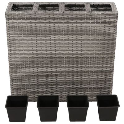 Garden Raised Bed with 4 Pots 2 pcs Poly Rattan Grey(2x45426)