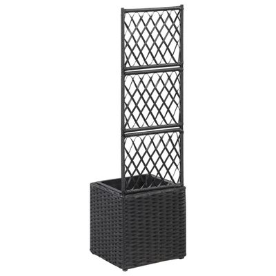 Trellis Raised Bed with 1 Pot 30x30x107 cm Poly Rattan Black