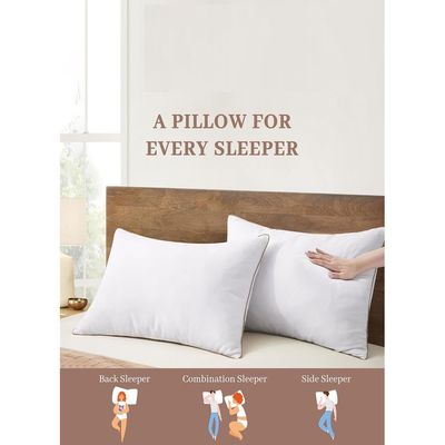 2 Piece Pack Soft Cotton Hotel Pillow Golden Single Piping Microfiber 50x70cm Made in Uae