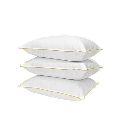 3 Piece Pack Golden Single Piping  Pillow Cotton 50x70cm Made in Uae