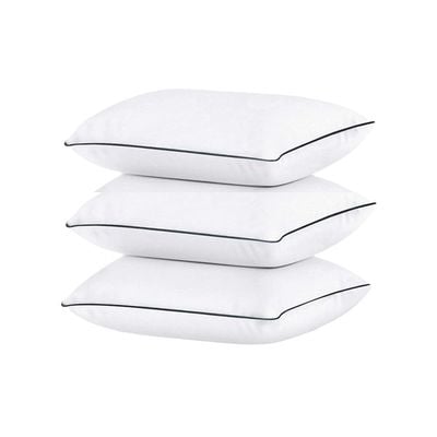 3 Piece Pack Cotton Classic Bed Pillow Black Single Piping Pillow 50x70cm Made in Uae