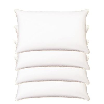 4 Piece Pack Soft Cotton Hotel Pillow Golden Single Piping Microfiber 50x70cm Made in Uae