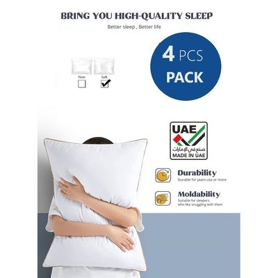 4 Piece Pack Soft Cotton Hotel Pillow Golden Single Piping Microfiber 50x70cm Made in Uae