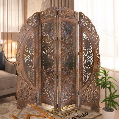 Wooden Twist Wooden Partition Screen Room Divider In 4 Panel