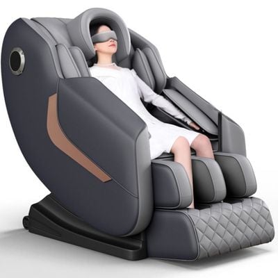 كرسي تدليك من الجلد لتدليك الجسم بالكامل مع 5 برامج تلقائية + BK6 + رمادي