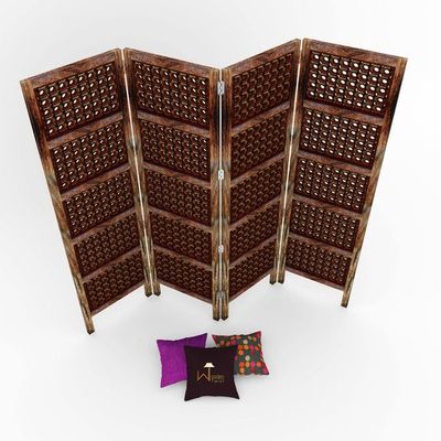 Wooden Twist Premium Elegant Solid Wood Room Divider/Separator/Wooden Partition 4 Panels