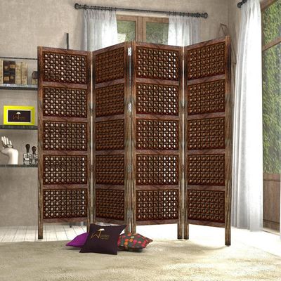 Wooden Twist Premium Elegant Solid Wood Room Divider/Separator/Wooden Partition 4 Panels