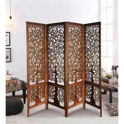 Wooden Twist Handcrafted Brown Wooden Room Partition/Divider Screen