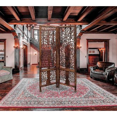 Wooden Twist Handcrafted Brown Wooden Room Partition/Divider Screen