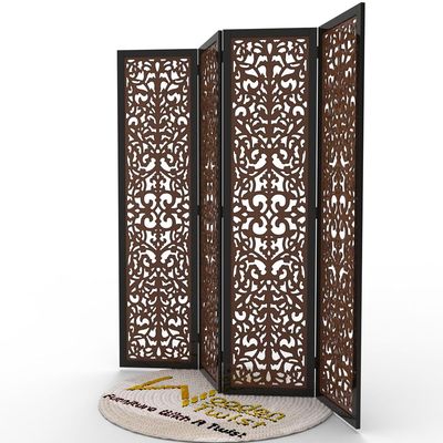 handcrafted 4 Panel Wooden Room Partition & Room Divider (Dark Brown)