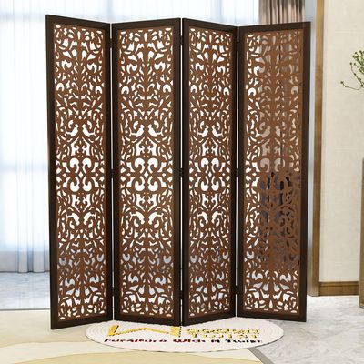 handcrafted 4 Panel Wooden Room Partition & Room Divider (Dark Brown)
