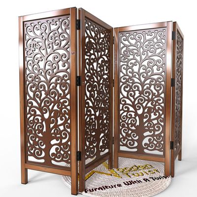 Wooden Twist Low Height Solid Wood Room Divider Separator Wooden Partition ( 4 Panel )