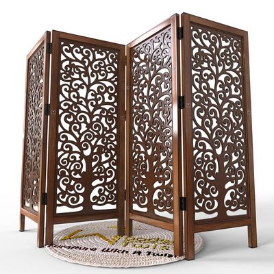 Wooden Twist Low Height Solid Wood Room Divider Separator Wooden Partition ( 4 Panel )