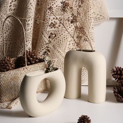 BLISS VIE NORDIC CERAMIC VASE-DONUT-KHAKI