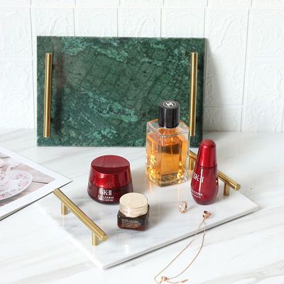 BLISS VIE MARBLE TRAY WITH GOLD HANDLES-BLACK