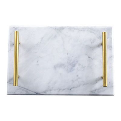 BLISS VIE MARBLE TRAY WITH GOLD HANDLES-BLACK