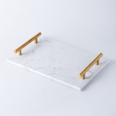 BLISS VIE MARBLE TRAY WITH GOLD HANDLES-BLACK