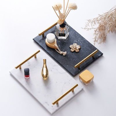 BLISS VIE MARBLE TRAY WITH GOLD HANDLES-BLACK