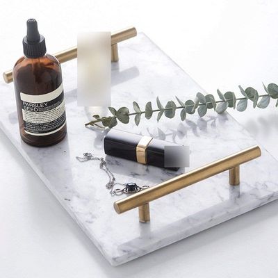 BLISS VIE MARBLE TRAY WITH GOLD HANDLES-BLACK