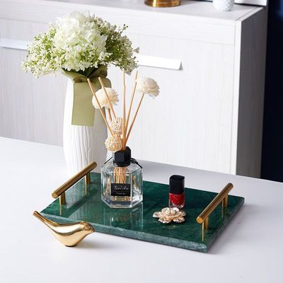 BLISS VIE MARBLE TRAY WITH GOLD HANDLES-GREEN