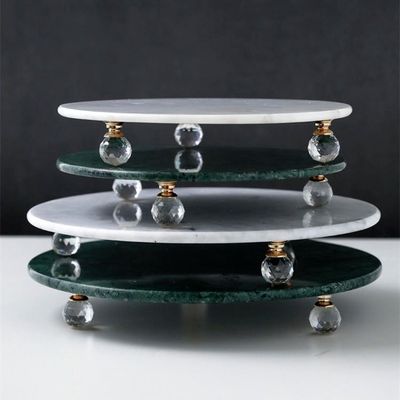 BLISS VIE ROUND MARBLE TRAY WITH LEGS-GREEN-MEDIUM