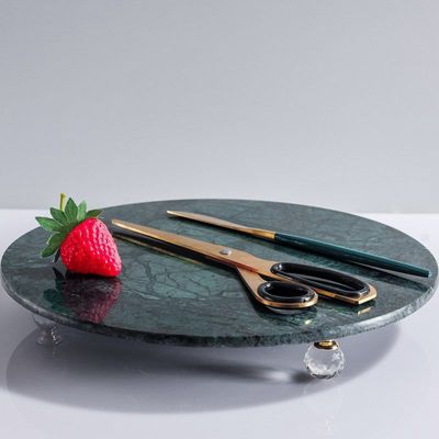 BLISS VIE ROUND MARBLE TRAY WITH LEGS-GREEN-MEDIUM