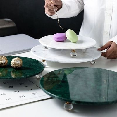 BLISS VIE ROUND MARBLE TRAY WITH LEGS-GREEN-MEDIUM