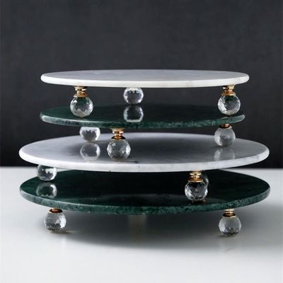 BLISS VIE ROUND MARBLE TRAY WITH LEGS-GREEN-LARGE